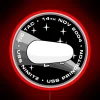 Tic Tac UFO UAP encounter morale patch in black and white, inspired by a printing press RGB neon sign.
