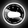 Black and white UAP UFO patch design on a neon sign with a tic-tac style pattern