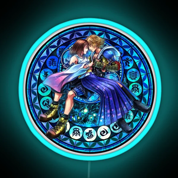 Tidus And Yuna Stained Glass Final Fantasy RGB Neon Sign