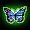 Colorful neon tie dye butterfly design on a green background