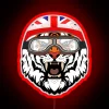 Tiger racing on a neon-lit track with vibrant colors