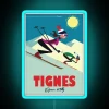 Tignes resort poster with neon signage in blue hues