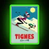 Tignes Resort Poster with Neon Sign in Green