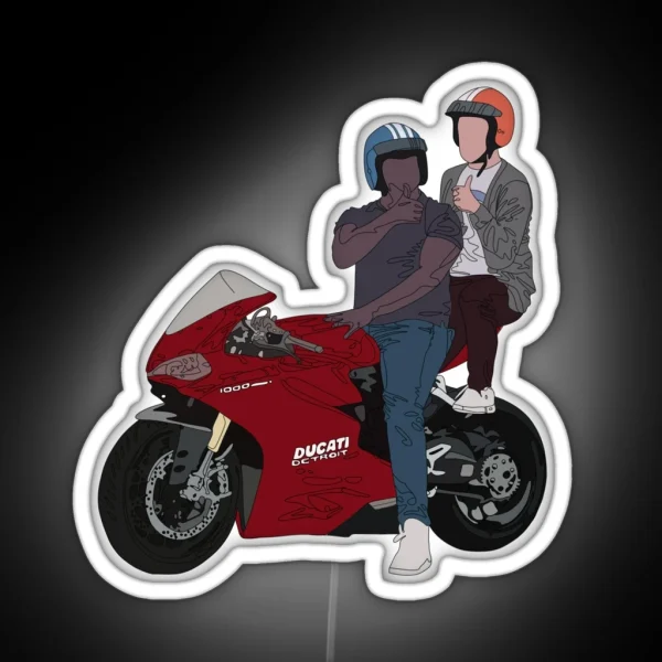 Tim And Sam On A Detroit Ducati RGB Neon Sign