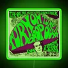 Psychedelic art of Timothy Leary's name in neon, referencing acid tests.