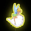 Tinker Bell holding a colorful neon wand in a whimsical setting.