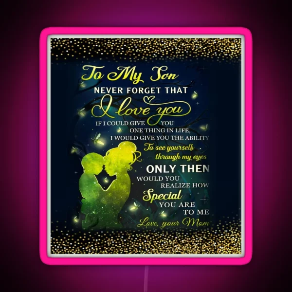 To My Son Love Mom Backgroud Stunning Glitter RGB Neon Sign