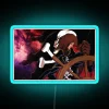Harlock neon sign in a dark blue hue with bright RGB lights.