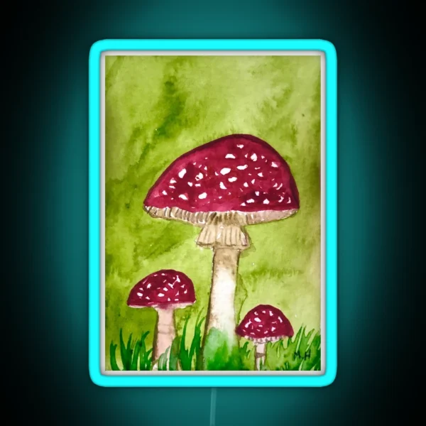 Toadstools Mushrooms Watercolor RGB Neon Sign