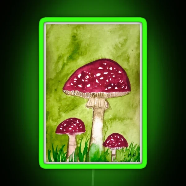 Toadstools Mushrooms Watercolor RGB Neon Sign