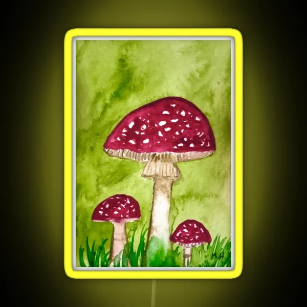 Toadstools Mushrooms Watercolor RGB Neon Sign