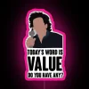 Neon pink sign with bold, cursive letters spelling out 'Value'