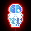 Neon-lit city street with token nerd guy's logo displayed prominently on an RGB sign.