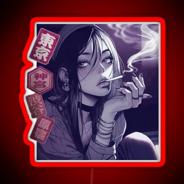 Tokyo Downtown Bad Girl In Anime Manga Painting Style RGB Neon Sign