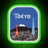 Neon sign in Tokyo's cityscape, showcasing vibrant green hues.