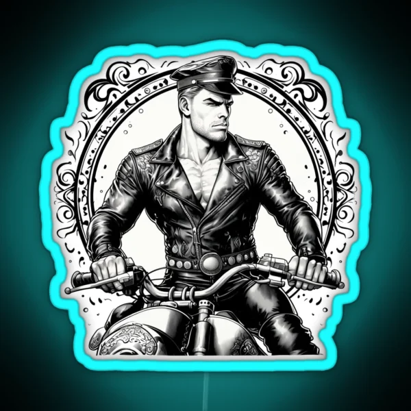 Tom Of Finland Tribute Hunk Leather Biker Daddy Berlin RGB Neon Sign