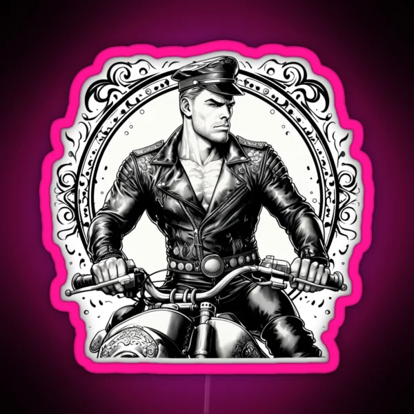Tom Of Finland Tribute Hunk Leather Biker Daddy Berlin RGB Neon Sign