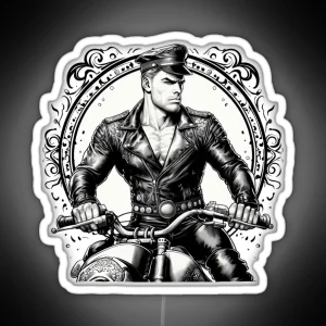 Tom Of Finland Tribute Hunk Leather Biker Daddy Berlin German Pride Graphic Design RGB Neon Sign