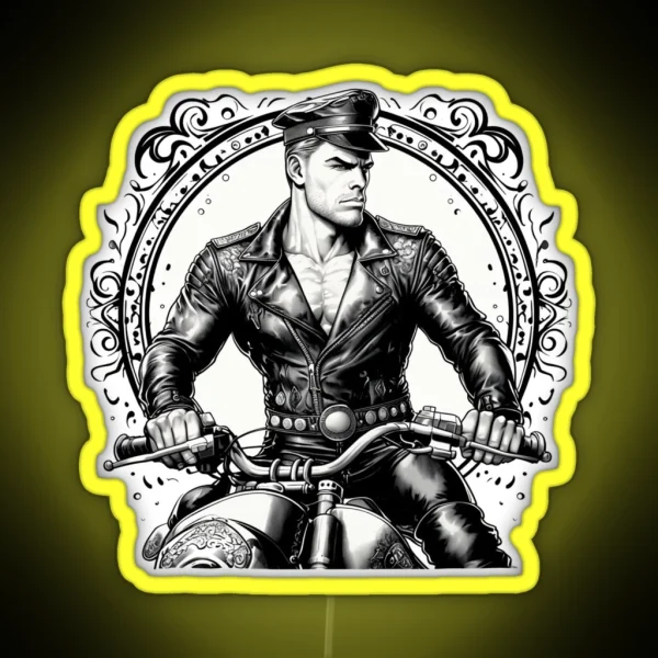 Tom Of Finland Tribute Hunk Leather Biker Daddy Berlin RGB Neon Sign