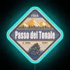 Mountain road in Tonale, Italy, with neon sign at sunset