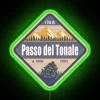 Mountain pass in Tonale, Italy, with a motorcyclist on a mountain road under a neon green glow at dusk.