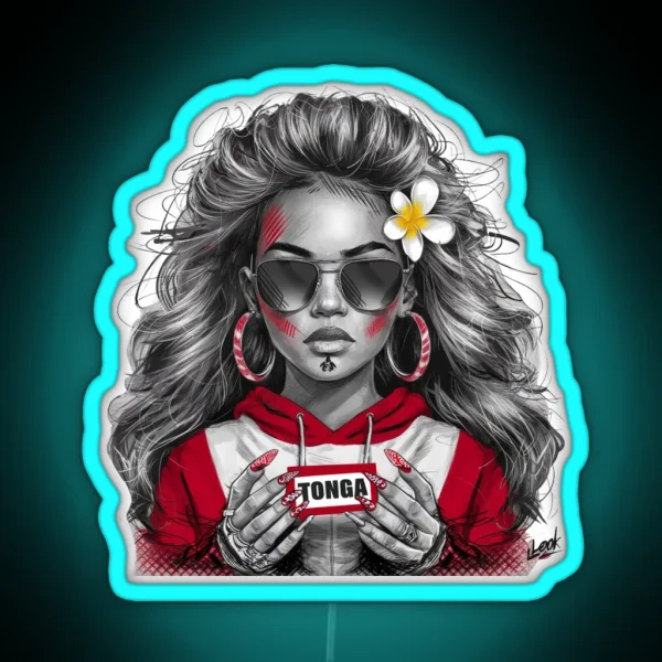 Tonga Girl Sketch RGB Neon Sign