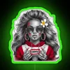 Colorful Tongan girl surrounded by neon green accents in an artistic sketch.