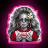 Tongan girl sketch with vibrant neon sign in pink hues