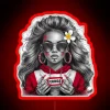 Tongan girl in a vibrant, neon-lit scene with a sketchy RGB aesthetic