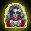 Polynesian girl illustration with vibrant neon colors.