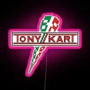 Neon pink Tony Kart sign with RGB lighting effect