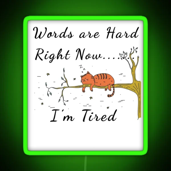 Too Tired To Talk Words Are Hard Cat RGB Neon Sign