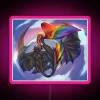Rainbow-colored neon sign reading 'Toothless Pride 2024' with pastel pink background.