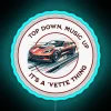 RGB neon sign featuring a Corvette with musical notes and lights.