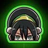 The Avatar's Chief of Security, Toph Beifong, standing in front of a colorful neon sign.