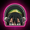 Suki's mother, Toph Beifong, from The Legend of Korra, standing in front of a neon sign that reads 'Peeker'