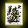 An artistic rendition of Jake Sully as Toph from Avatar, blended with Sumi and watercolor techniques and a neon sign aesth...