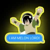 A neon sign reading "I Am Melon Lord" in bold, colorful font.