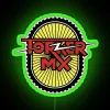 BMX bike neon sign with green glow and colorful design in a retro style.