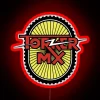 Neon BMX sign with red lettering and colorful accents, evoking an old-school vibe