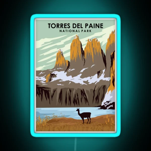Torres Del Paine Natonal Park Vintage Minimal Chile RGB Neon Sign