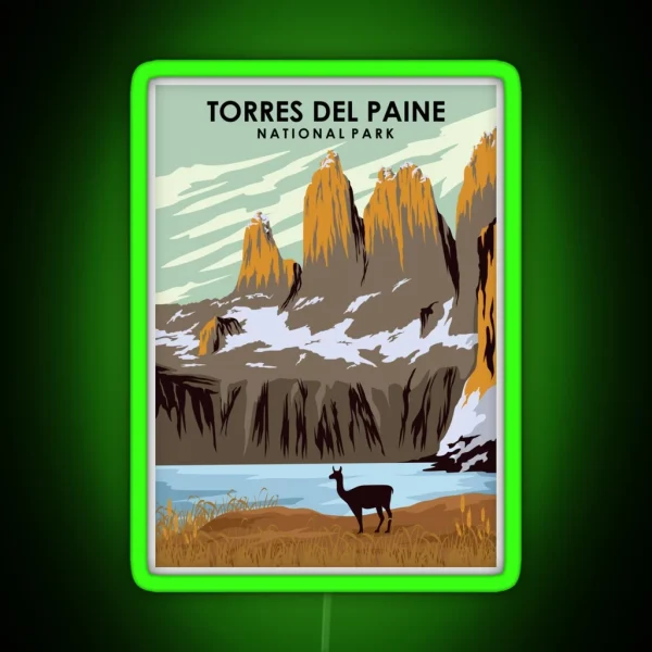 Torres Del Paine Natonal Park Vintage Minimal Chile RGB Neon Sign