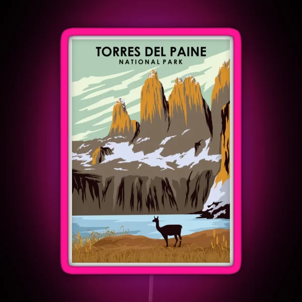 Torres Del Paine Natonal Park Vintage Minimal Chile RGB Neon Sign