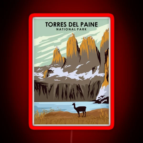Torres Del Paine Natonal Park Vintage Minimal Chile RGB Neon Sign
