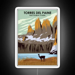 Torres Del Paine Natonal Park Vintage Minimal Chile Travel Poster RGB Neon Sign