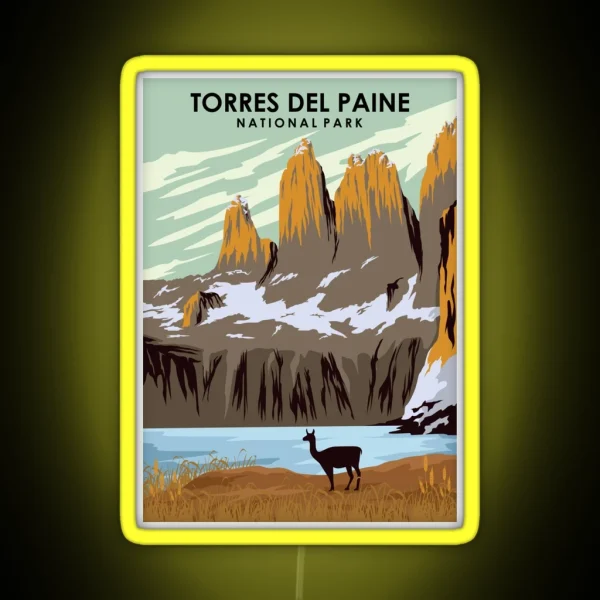 Torres Del Paine Natonal Park Vintage Minimal Chile RGB Neon Sign