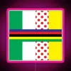 Neon pink sign reading 'Tour Jerseys' in bold, colorful letters against a dark background.