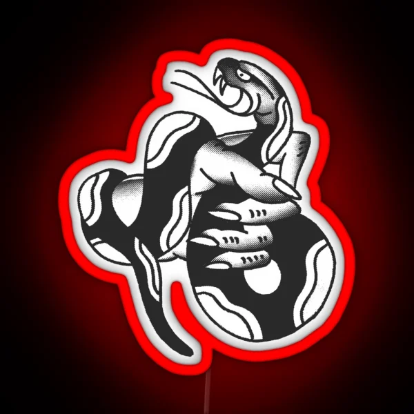 Traditional Hand Holding Snake Tattoo Design RGB Neon Sign