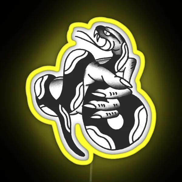 Traditional Hand Holding Snake Tattoo Design RGB Neon Sign