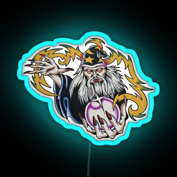 Traditional Style Wizard Tattoo RGB Neon Sign